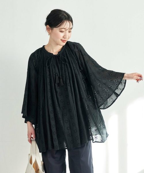 フリークスストア(FREAK'S STORE) インド シフリ フラワー刺繍 ベルスリーブ ブラウス