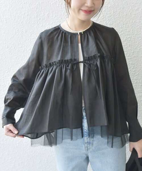 シップス(SHIPS) ペーパー リネン フリル 羽織 ブラウス