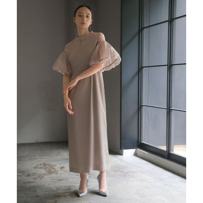 ガール(GIRL) バルーン袖の異素材ドッキングIラインロング丈結婚式ワンピースドレス