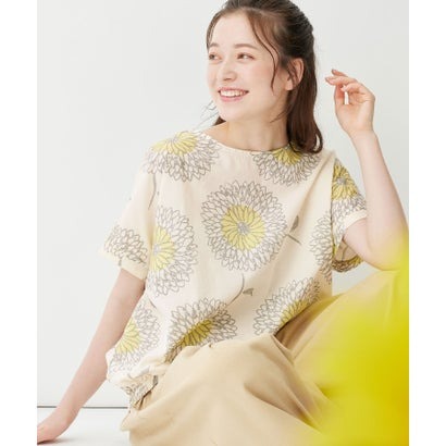 ヴィオラエヴィオラ(Viola e Viola) 綿100%大きな花柄の裾ギャザーブラウス