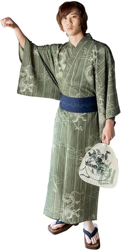 京都きもの町 メンズ ポリエステル浴衣 2点セット