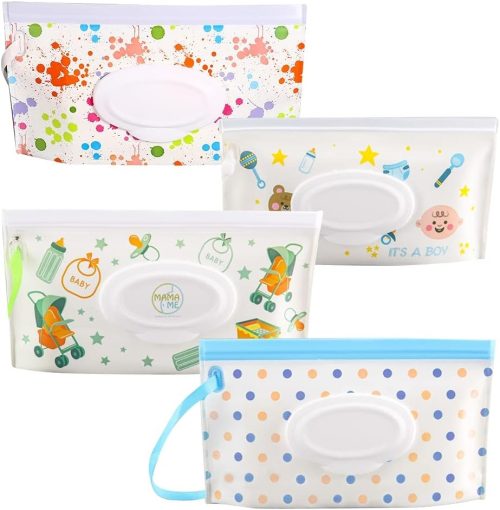 generic フリップカバーで取り出せる赤ちゃん用おしりふきバッグ 4個セット