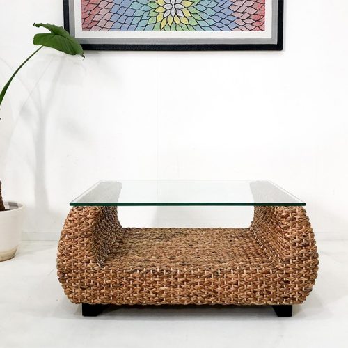 ループ(LOOP) ウォーターヒヤシンス ガラス天板ローテーブル MITRA LHLT-08