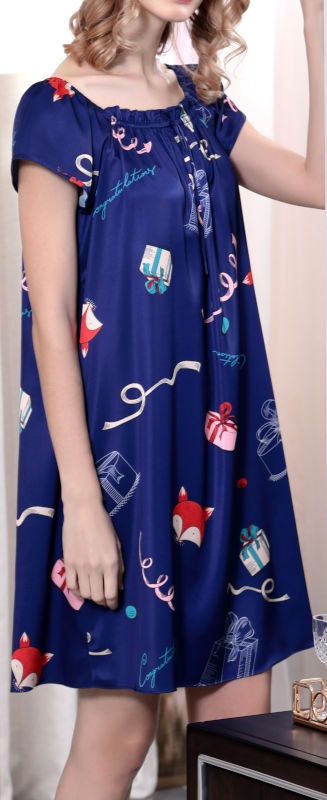 きごころ屋 シルク100％ネグリジェ プレゼント柄 ボートネック