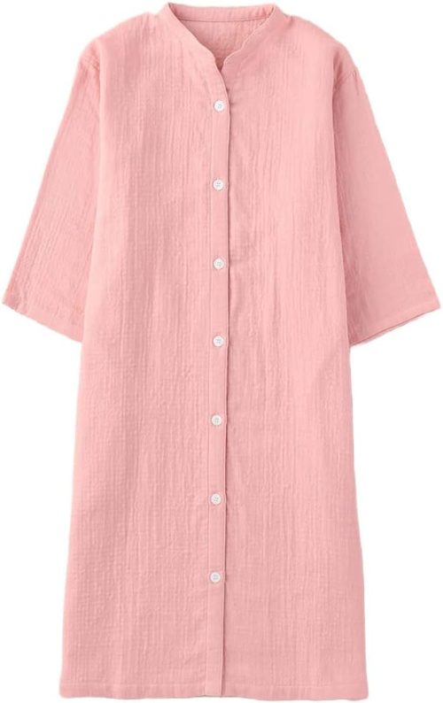 ウチノ(UCHINO) マシュマロガーゼ ボタン開き七分袖ワンピース