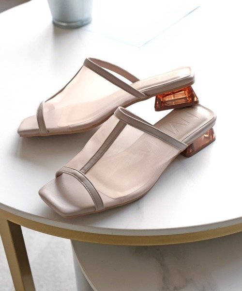 ヴィヴィアン(Vivian) スクエアトゥチュールクリアヒールサンダル