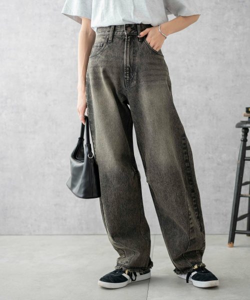 ウィゴー(WEGO) ヴィンテージウォッシュカーブデニムパンツ