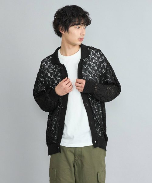 コーエン(coen) リネンタッチメッシュカーディガン