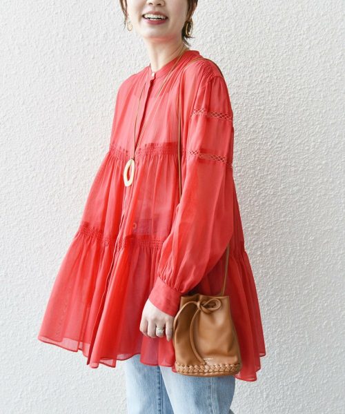 シップス(SHIPS) 強撚 コットン ボイル シアー ティアード チュニック