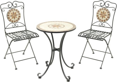 山善(YAMAZEN) ガーデンマスター モザイクテーブル＆チェア 3点セット HMTS-50