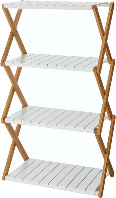 ベルメゾン(BELLE MAISON) 簡単に折りたためるラック ホワイト×ナチュラル ワイド4段 102881606006