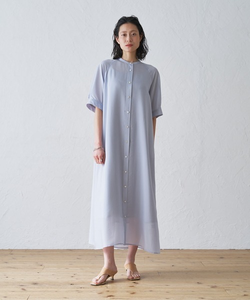 オードリーアンドジョンワッド(Audrey and John Wad) シアーストライプバンドカラーシャツワンピース