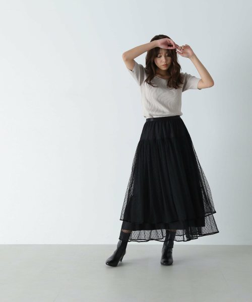 ナチュラルビューティーベーシック(NATURAL BEAUTY BASIC) ドットチュールティアードスカート