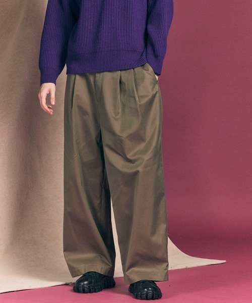 メゾンスペシャル(MAISON SPECIAL) 120/2/2 Suvin Cotton Gabardine Prime-Wide Two Tucks Pants