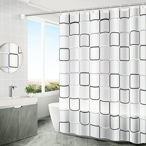 Windecood シャワーカーテン 黒白 120×180cm