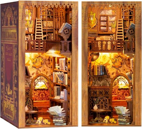 Fsolis 図書館 DIY ブックヌック 手作り ドールハウスキット