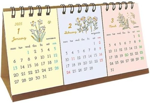 リュリュ 2025年度 3ヵ月卓上カレンダー フラワー 月曜始まり CT-2508