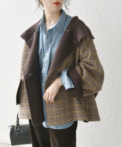 シップスエニィ(SHIPS any) リバー スタンドカラー ポンチョ ショート コート