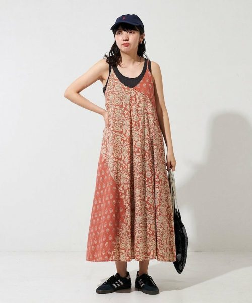 フリークスストア(FREAK'S STORE) インド 花柄 プリント 切り替え キャミワンピース