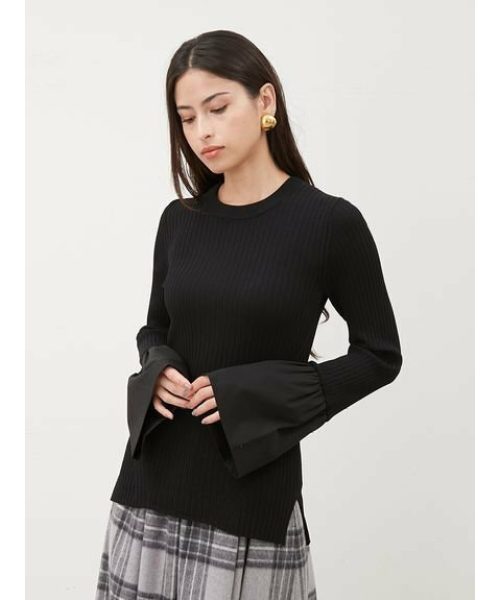 ミラオーウェン(Mila Owen) 布帛スリーブリブニット