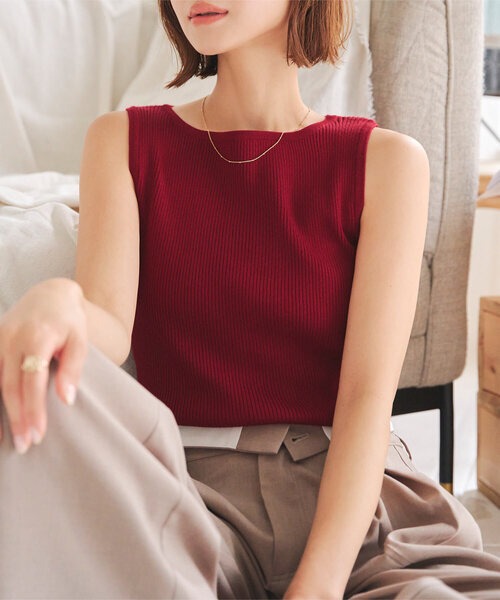 神戸レタス(KOBE LETTUCE) 選べる2タイプ ボートネックノースリーブリブニット