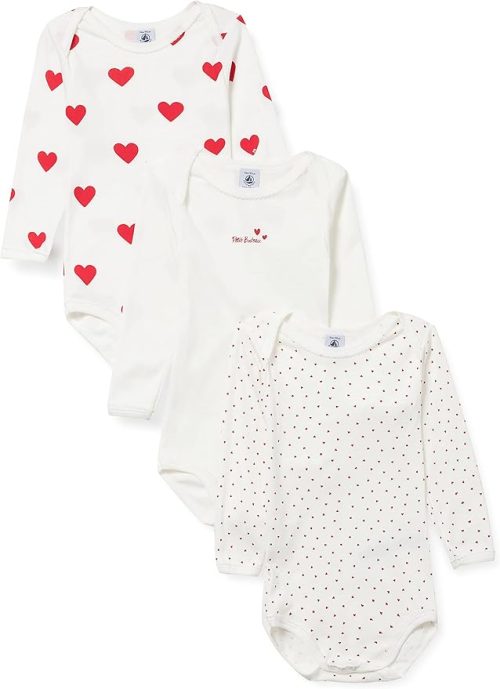 プチバトー(PETIT BATEAU) ハートプリント 長袖ボディ 3枚組 A00BC00010