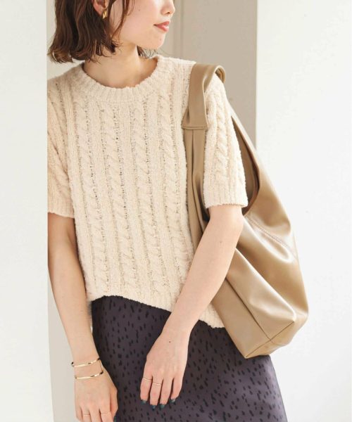 スローブイエナ(SLOBE IENA) シャギーコットンケーブルニット