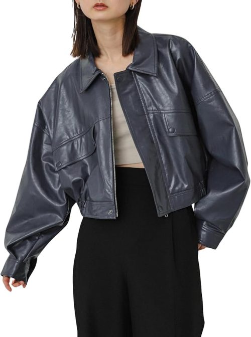 センスオブプレイス(SENSE OF PLACE) クロップドレザーライクブルゾン