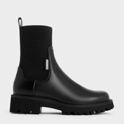 チャールズ&キース(CHARLES & KEITH) ニットソックス リッジッドソールチェルシーブーツ