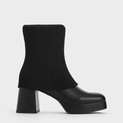 チャールズ&キース(CHARLES & KEITH) Evie ニットソックスアンクルブーツ