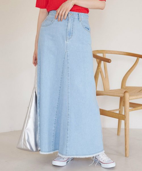 ロペ・ピクニック(ROPE' PICNIC) セミフレアロング箔プリントデニムスカート