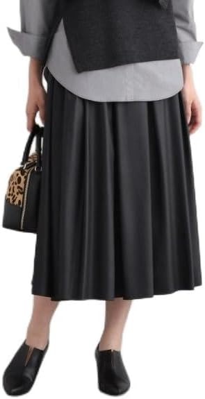 インディヴィ(INDIVI) ウエストゴム レザー調 サテンフレアスカート