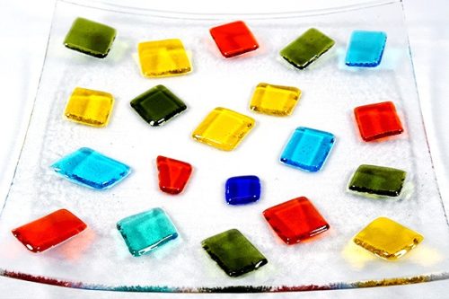 グラスアート藍 万華鏡プレート 195mm角(クリア)