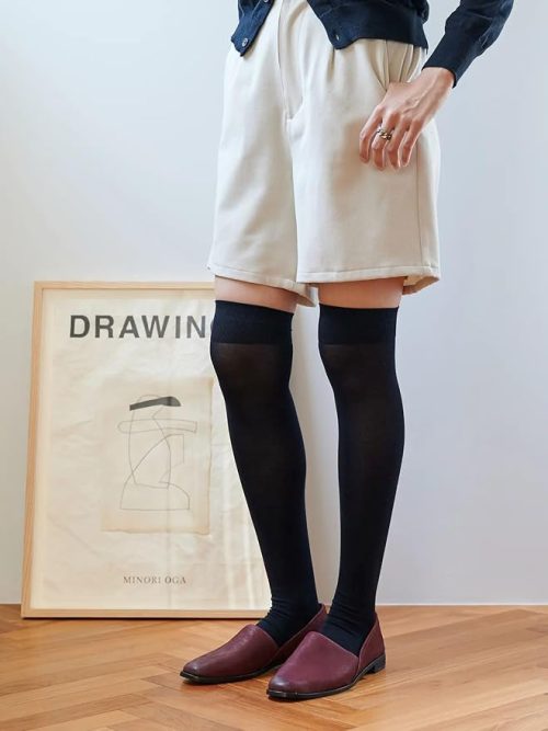 靴下屋 レングスフリー 綿 薄手 無地 ニーハイソックス