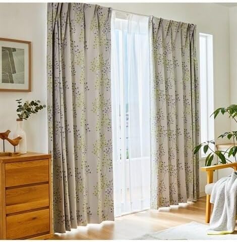 ニッセン 1級遮光カーテン 形態安定 北欧リーフ BZB0123F0010