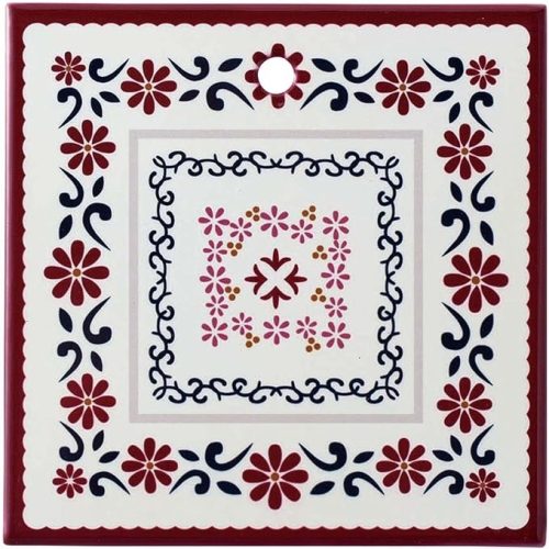 コモライフ 陶器製の鍋敷き ブーケ 角型 裏面コルク