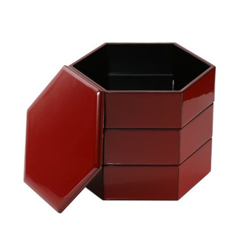 山田平安堂 六角二段小重 朱塗 5.5寸