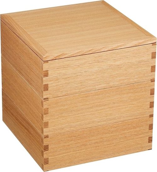 松屋漆器店 白木塗タモ製5.0寸 三段重内朱