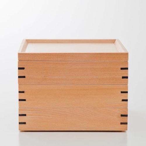 みよし漆器本舗 天然木製 三段重箱 スクエア 白木 大