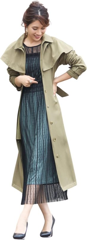 ドレスプラス(DRESS+) トレンチコート ロングコート ケープ 膝下丈 2way
