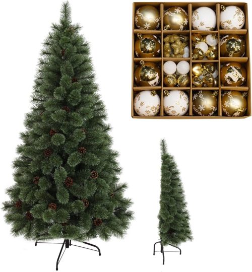 ハンワホームズ DEPOS キャロル ハーフツリー 180cm オーナメントセット 52個付き