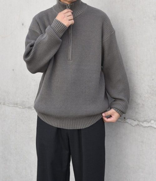 シップスエニィ(SHIPS any) ハーフジップ 畦編み ドライバーズ ニット