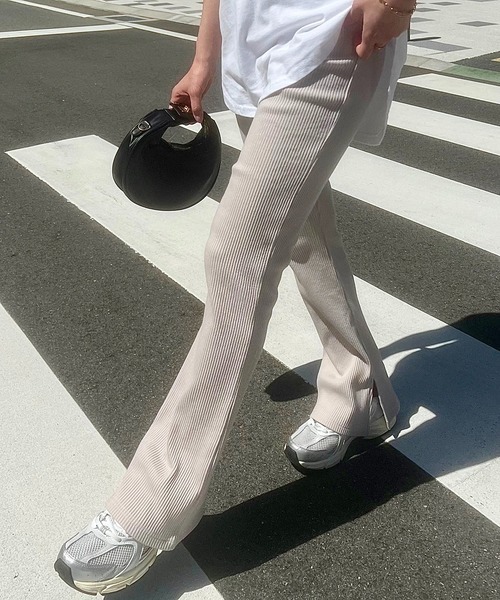 神戸レタス(KOBE LETTUCE) 選べる3丈 裏微起毛サイドスリットフレアリブパンツ