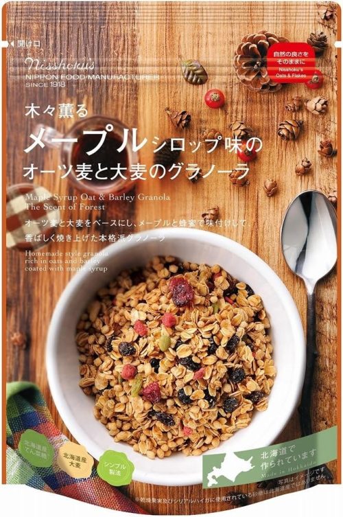 日食 メープルシロップ味のオーツ麦と大麦のグラノーラ