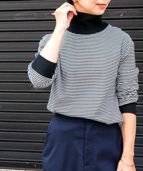 フォークアンドスプーン(FORK&SPOON) ボーダータートルネックカットソー