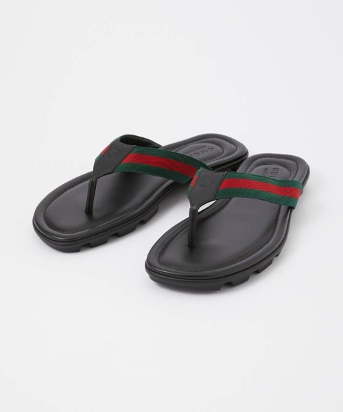 グッチ(Gucci) ウェブ&レザー トング サンダル