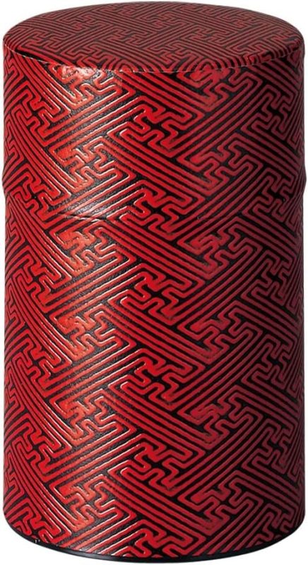 野口熊太郎茶園 和紙貼り茶筒 150g 鎌倉彫り さや形