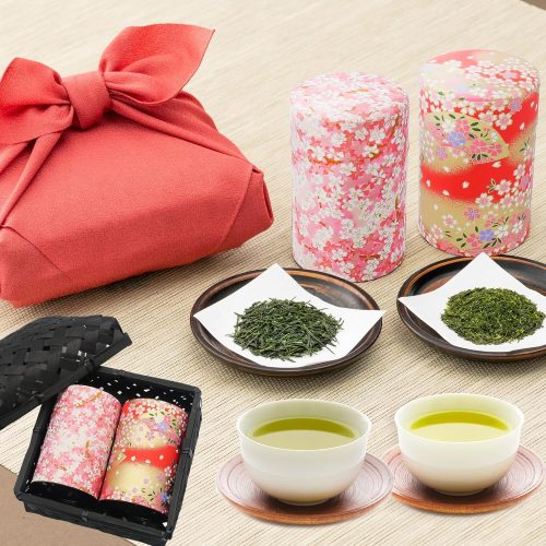 川本屋商店 竹かご入り 高級日本茶 2種 静岡 掛川茶