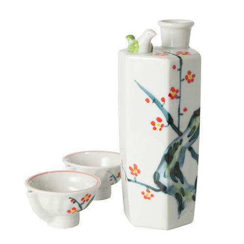 菊正宗 うぐいす酒器セット 徳利1＆盃2 梅染錦 NS540