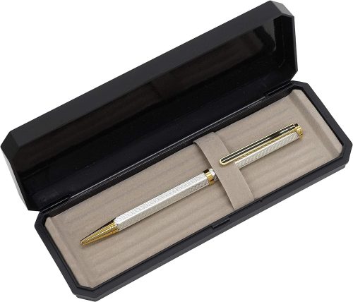 タキザワ 日本製 真鍮六角回転ホリ金ボールペン 銀軸 T22-P1-6KSBP